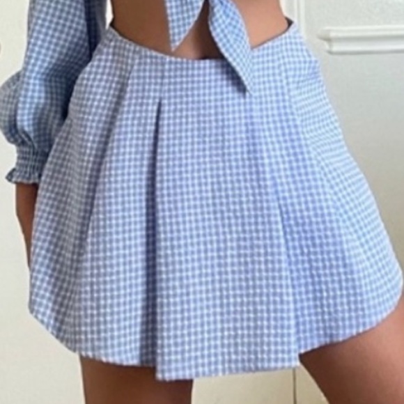 Zara Blue Gingham Skirt shorts Size Small - Picture 7 of 7
